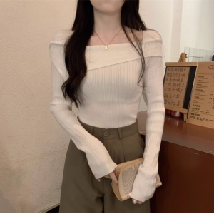 一字肩针织衫女2025春季新款打底衫内搭毛衣小众高级感上衣